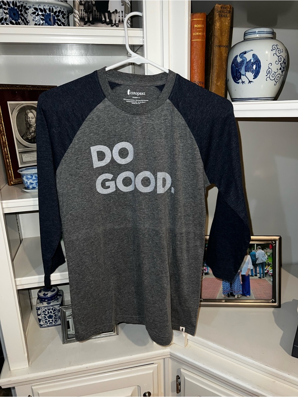 cotopaxi Gray Body Navy Sleeve "DO GOOD" Raglan Long Sleeve Tee